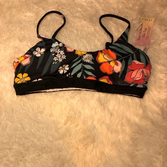 Floral Bikini Top with Black Straps Medium - Picture 2 of 11